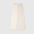 Women beige corduroy wide leg trousers, casual straight fit high waist pants for autumn. - Beige Wide-Leg Pants