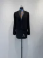 Women black collarless short jacket with leather trim open front chic commuter outwear - S (Loose Fit Under 52.5kg) / Tops / Black