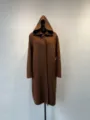 Brown hooded long cashmere blend wool coat for women, elegant daily outerwear variant. - 4 / Red Coffee