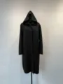Women's black long hooded cashmere blend wool coat, elegant drape and warm outerwear for spring. - 4 / Black