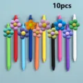 10pcs colorful gel pens cute silicone flower topper student school stationery writing supplies - Style 1