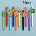Set of 10 colorful gel pens with cute silicone flower toppers, perfect for student writing. - Style 2