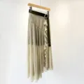 Green pleated asymmetric high waist midi skirt with ruffle trim and belt for women fashion - S / Bean Green