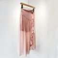 Pink pleated high waist mid length skort with lettuce edge and split design for women. - M / Baby Pink