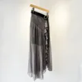 Japanese high-waist pleated midi skirt culottes with elegant ruffle split design for women - M / Dark Gray