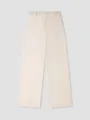 Women's beige corduroy wide leg pants, casual high waist floor length trousers for autumn. - Floor-Length Trousers Beige