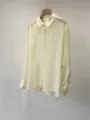 Sheer organza long sleeve button down blouse in light yellow, loose casual summer shirt for women. - S / Milk Apricot