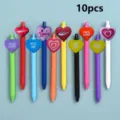 Colorful neutral pens set of 10 pieces with cute heart shaped charms, smooth writing daily use. - Style 1 / 10 Pieces/Pack