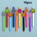 10 Stk. bunte Gelstifte mit süßem Smiley-Aufnäher, glatte Schreibstifte für Schule und Büro. - 10er-Pack