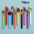 Cute fruit silicone topper gel pens set, 10pcs colorful cartoon ballpoint pens for school kids. - Style 1