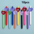 10pcs colorful neutral gel pens set with cute 3D heart silicone patches student writing supplies - Style 4 / 10 Pieces/Pack