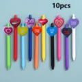 10pcs colorful gel pens set with cute silicone heart charms, smooth writing student stationery. - Style 6 / 10 Pieces/Pack