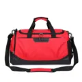 Red black gym duffel bag sports travel bag with wet compartment and shoulder strap. - Red
