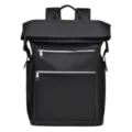 Men's Black Roll-Top Backpack Large Capacity Casual Business Travel Laptop Daypack - Black