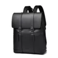Mochila negra minimalista para hombre negocios portátil viaje ocio con diseño de solapa - Negro