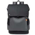 Mochila Casual de Cuero PU para Hombre Portátil Gris Negocios Viaje Escuela Bolso - Negro y Gris