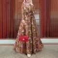 Bohemian floral print long sleeve maxi dress detail, tiered swing hem, stylish waist belt. - S / Orange