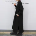Black long sweatshirt dress casual streetwear style with side slits and deep pockets - S / Black