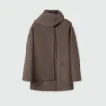 Women's brown wool blend coat with scarf collar winter outerwear warm elegant daily wear - Mixed Coffee