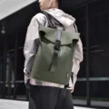 Mochila roll top hombre verde oscuro casual viaje estilo urbano bolso moda mochila dia - Verde