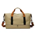 Große Reise-Duffel-Tasche Sport-Fitness-Gepäck in khaki mit braunen Gurten Variante - Khaki (schlichte Version ohne Etikett)