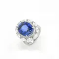 Eleganter S925 Silber Ring mit ovalem blauen Edelstein und funkelndem Zirkonia Halo-Design. - US 6.5 / Blau