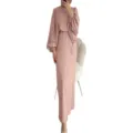 Solid color long sleeve maxi dress elegant casual pullover belt dress for women main view - S / As Shown