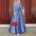 Casual blue and white plaid long sleeve maxi dress featuring elegant belt for daily wear. - S / Blue