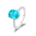 Prachtige ovale S925 zilveren ring met lab-grown paraiba edelsteen van 2 karaat voor dames. - US Maat 5 (HK Maat 11) / Paraïba van 2 karaat (zijstenen van moissaniet)