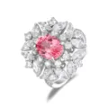 S925 Silber Ovale Padparadscha Rosa Edelstein Cluster Ring Damen Modische Schmuck - US-Größe 5 (HK-Größe 11) / Padparadscha Rosa