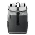 Mochila roll-top elegante bicolor, bolso escolar informal de gran capacidad para hombres y mujeres. - Gris claro