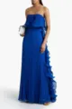 Elegantes königsblaues plissiertes trägerloses Maxikleid mit Rüschen für den Sommer. - S / Kleider / Blau
