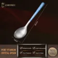 Cuillère à long manche en pur titane avec motif cristal, vaisselle de cuisine durable. - Manche Bleu Pastel