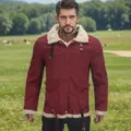 Men's winter thickened warm faux shearling suede jacket with cozy fur collar and zipper design. - S / Tops / Burgundy