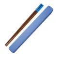 Tragbares Holz-Essstäbchen-Set mit blauen Strass-Spitzen und Etui für den täglichen Gebrauch. - Diamantblaue Holzstäbchen + hellblaue Box