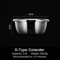 Stainless steel colander kitchen basin 24x10cm 3.5L vegetable washing drain basket - Type D Colander 3.5L (24cm)
