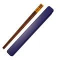Tragbares Essstäbchen-Set aus Holz mit stabiler Aufbewahrungsbox für Studenten Reisen. - Blumengelbe Holzstäbchen + Dunkelblaue Box