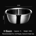 Stainless steel basin 32cm large mixing bowl 7L heavy duty kitchen food prep dish washing metal - Model H Basin 7L (32cm)