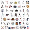 Detailansicht wasserfester Baseball-Aufkleber mit Spielersilhouetten und coolen Motiven. - Baseball - 50 Stk. A