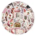 Cute pink aesthetic waterproof stickers collection for journaling, water cup, and helmet decor. - Pink Series - 60 Sheets