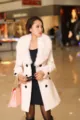 Manteau en laine d'hiver pour femme avec grand col en fourrure croisé long vêtement - M / Blanc
