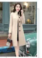 Women mid-length woolen coat single breasted stand collar slim fit winter outerwear apparel - S / Beige