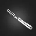 Stainless steel vegetable peeler detail shot, showing double serrated blade and slim metal handle. - Straight Type Thickened Peeler