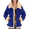 Women winter thick plush collar faux suede leather jacket warm stylish outerwear coat apparel - S / Blue
