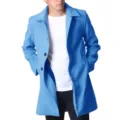 Detailed view of men blue wool blend long trench coat with single breasted design. - M / Blue