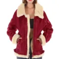 Thickened women shearling deerskin velvet jacket red printed winter warm outerwear coat - S / Red
