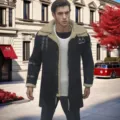 Men winter black suede coat with cozy shearling lapel lining, warm thick outerwear detail. - S / Black