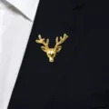 Gold deer head brooch for men suit lapel pin wedding fashion accessory metal badge jewelry - Deer Head / Gold
