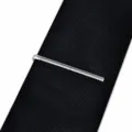 Silver metal narrow tie clip detail, elegant formal business accessory for men. - Patterned Long Style (Z1521) / Silver