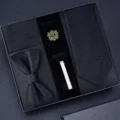 Zwarte stropdas cadeaupakket voor heren met vlinderdas, pochet en manchetknopen. - KH5A8041-12 handgeknoopte stijl